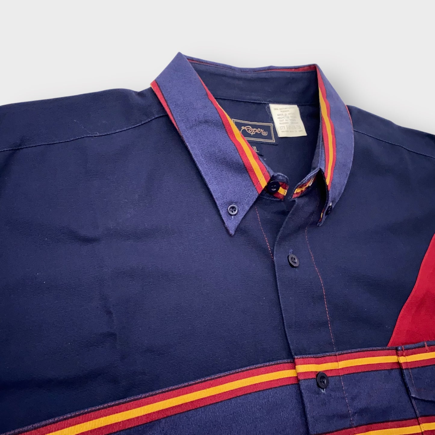 Roper Men's Navy Blue Button-Down Shirt - Red & Yellow Accents - Long Sleeve - Size XL - 100% Cotton