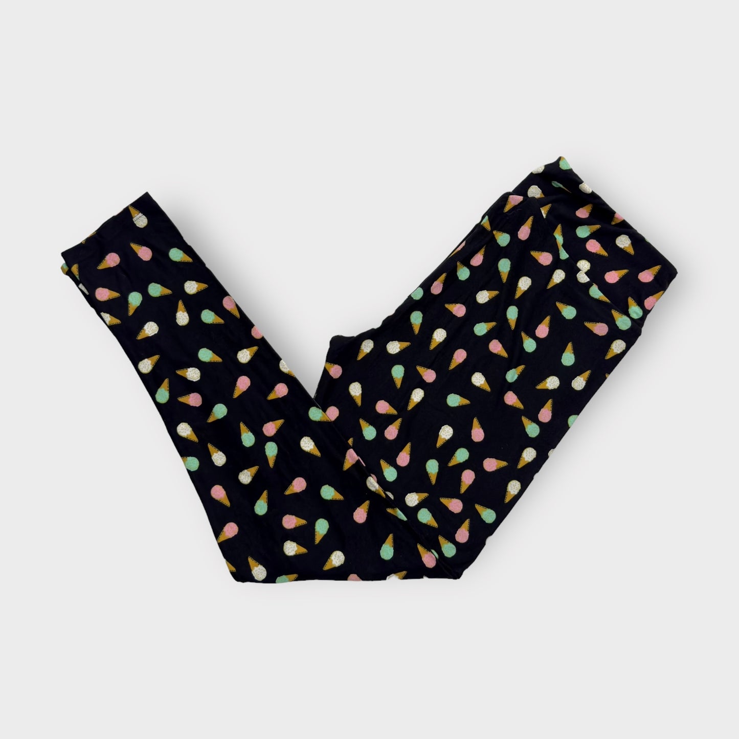 LuLaRoe Print Leggings | TC (12-18) | Black Ice Cream Cones Pattern | New