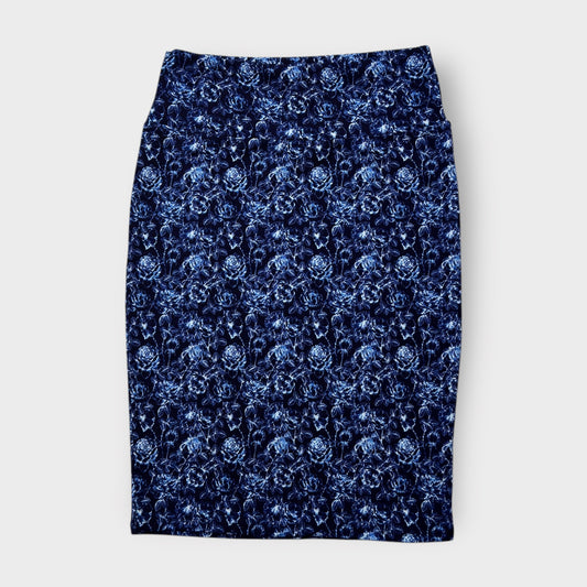 LuLaRoe Cassie Pencil Skirt - Blue Floral Toile - Women's M (8-10) - NWT