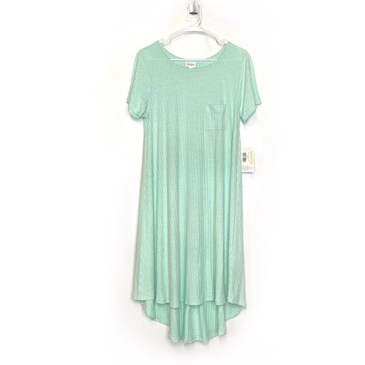LuLaRoe Womens S Heather Pale Green Vertical Ribbed 'Carly' S/s Swing Dress NWT