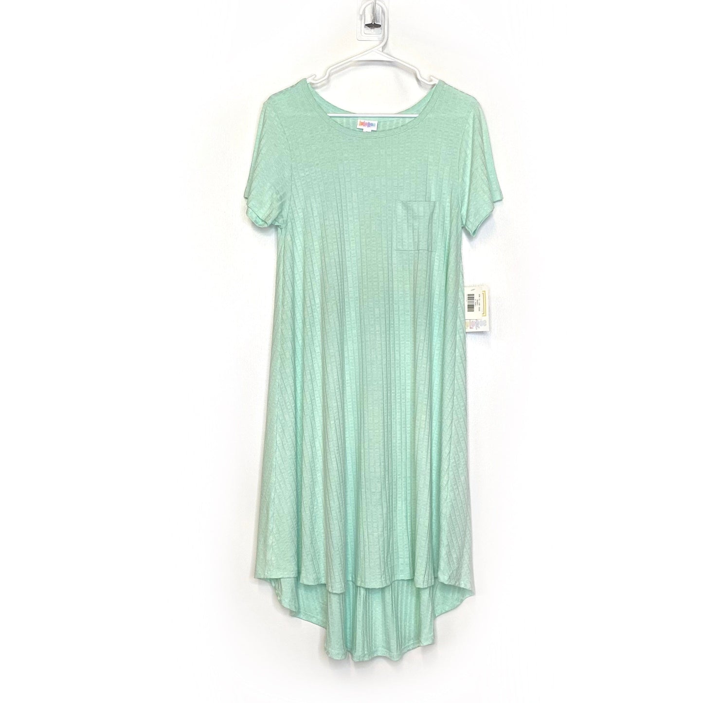 LuLaRoe Womens S Heather Pale Green Vertical Ribbed 'Carly' S/s Swing Dress NWT
