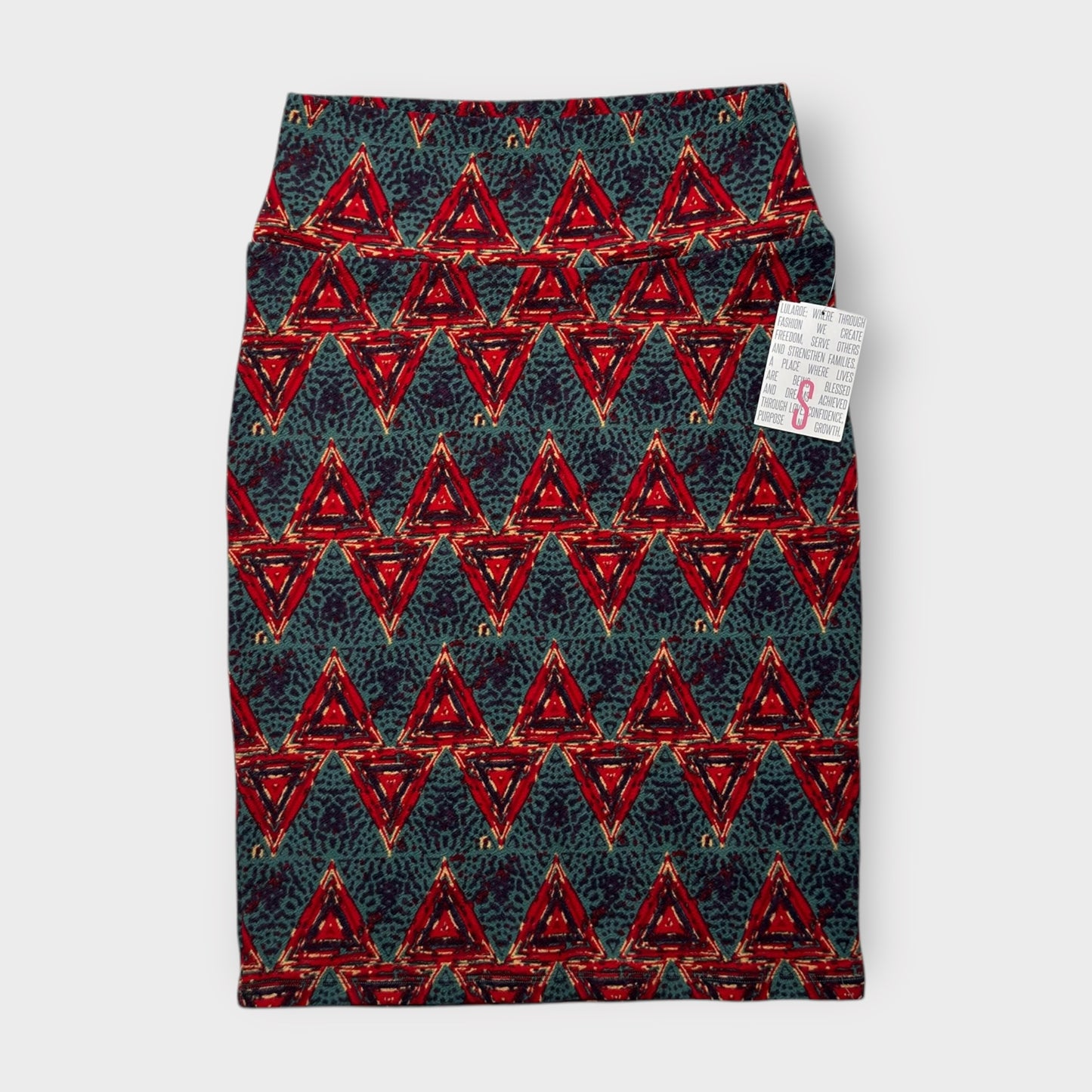 LuLaRoe Cassie Pencil Skirt - Green and Red Triangles - Women's S (4-6) - NWT