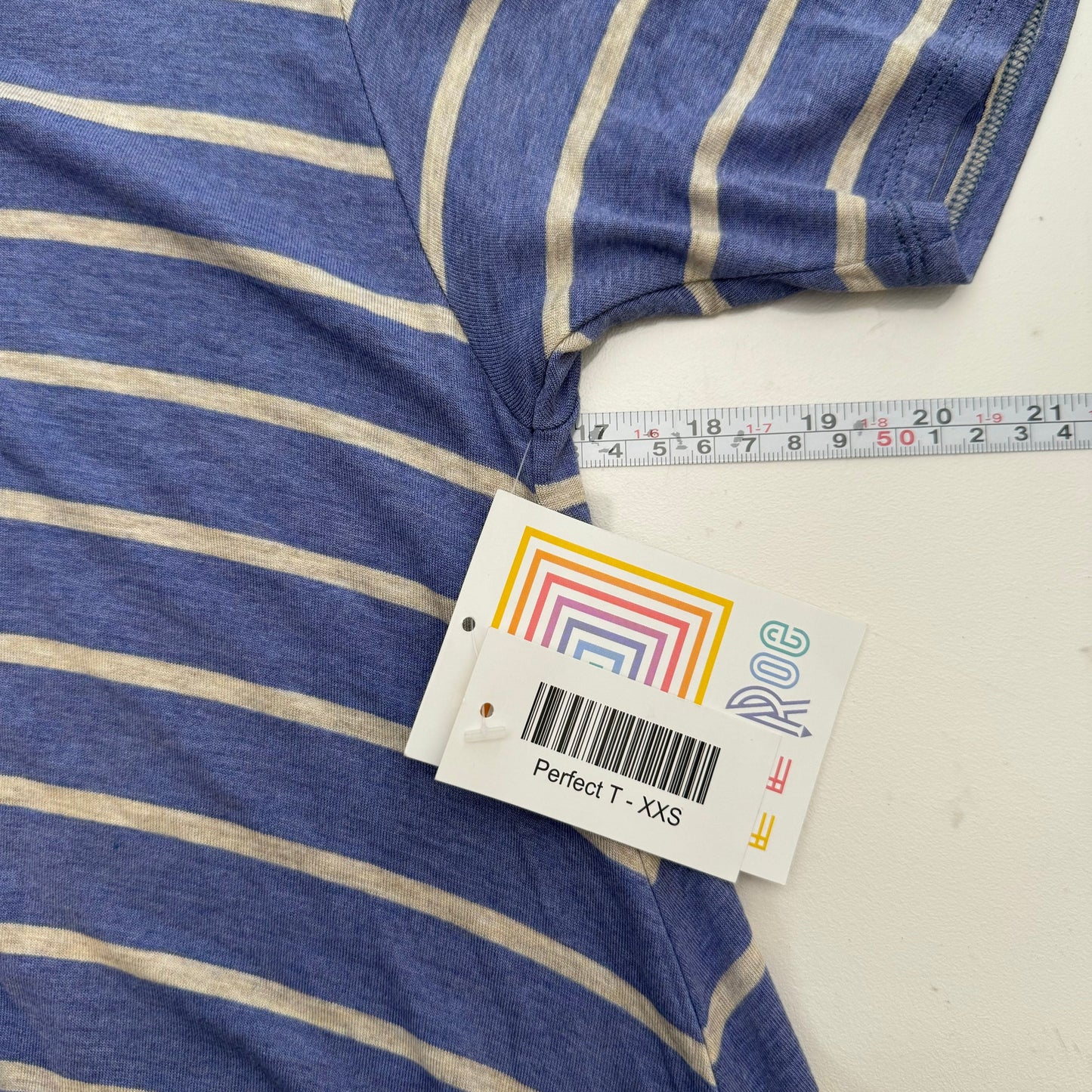 LuLaRoe Vault | Perfect T Swing Top | Size: XXS (0-6) | Color: Blue/Light Gray | Striped | NWT