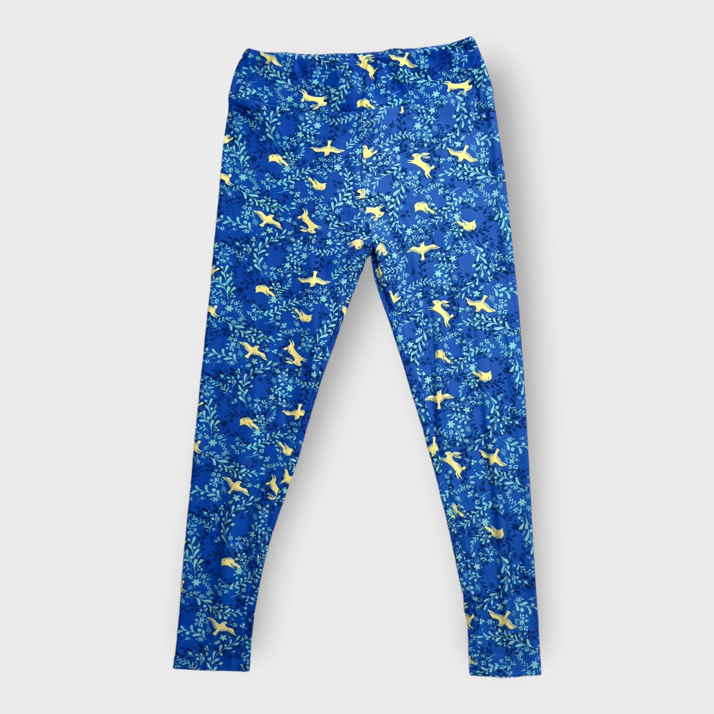 LuLaRoe Tall & Curvy (TC 12-18) Leggings | Blue & Yellow Woodland Animal Print | Soft & Stretchy | NWT