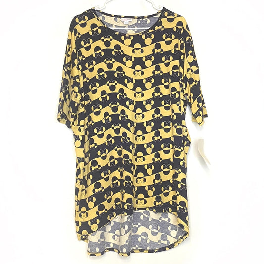 LuLaRoe Disney | ‘Minnie Mouse’ Positive/Negative Irma S/s Tunic Top | Color: Dark Blue/Yellow | Size: XL  | NWT