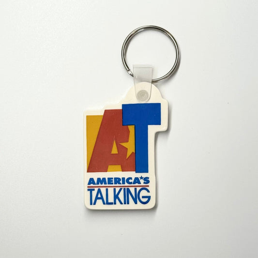 Vintage ‘America’s Talking Network’ Keychain Key Ring Rubber White, Pre-Owned
