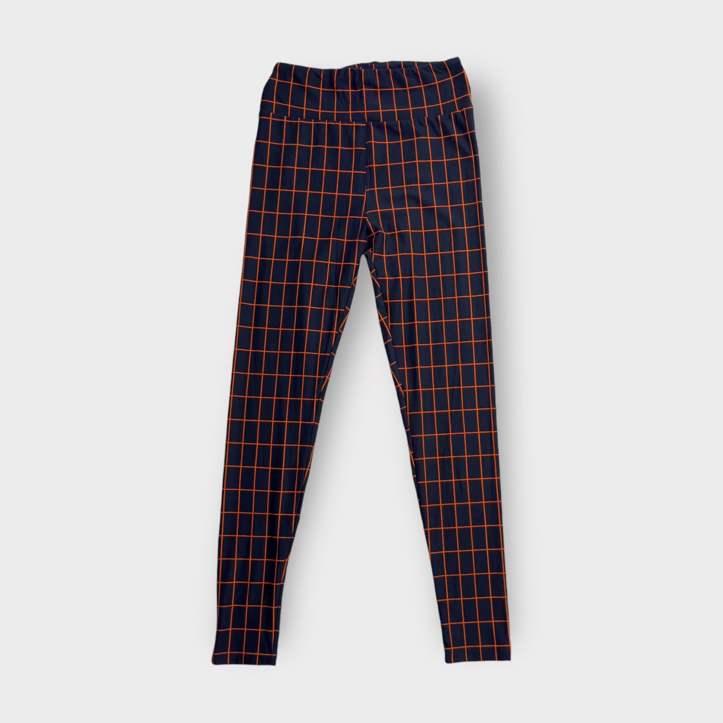 LuLaRoe Leggings | OS (2-10) | Dark Blue Orange Grid Pattern | Buttery Soft | New