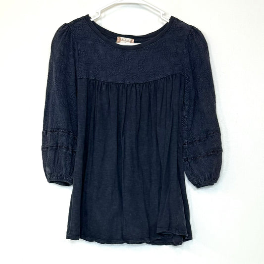 Altar’d State | Womens Contrast-Knit Peasant Top | Color: Blue | Size: S