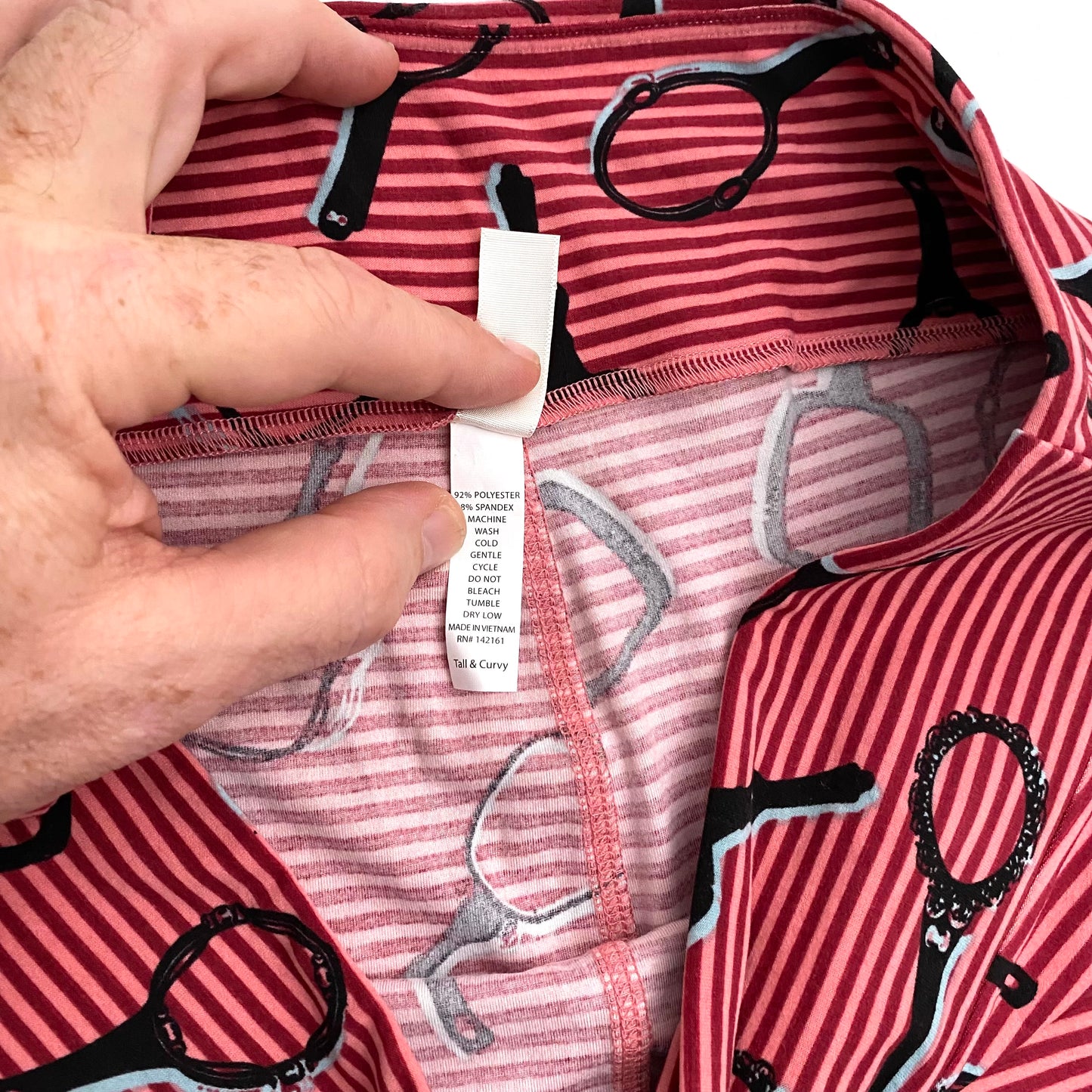 LuLaRoe Print Leggings | TC (12-18) | Red Striped Hand Held Mirrors | Buttery Soft | New