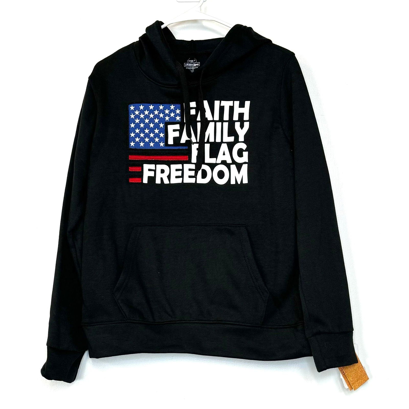 Faith Family Flag Freedom | Pullover Hoodie Sweatshirt | Color: Black | Size: M | NWT -  | Buy at Parsimony Shoppes