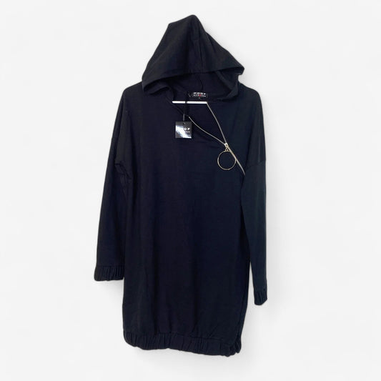 Poof Women's Black Fleece Pullover Hoodie with Zip Collar - Long Sleeve - Size L - New with Tags