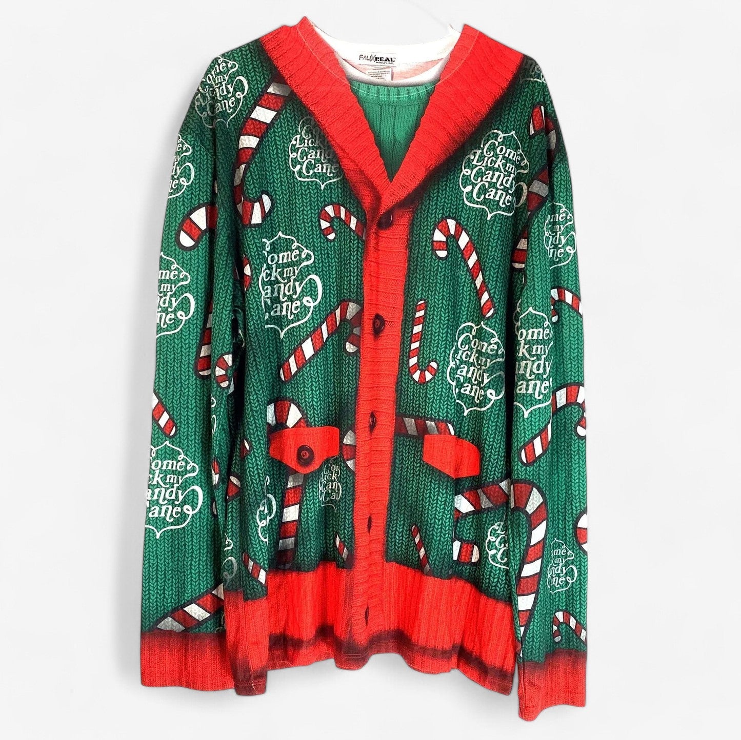 FauxReal Men's Novelty Christmas Sweater Print Long Sleeve T-Shirt - Size XXL - Festive Holiday Design