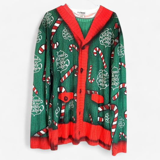 FauxReal Men's Novelty Christmas Sweater Print Long Sleeve T-Shirt - Size XXL - Festive Holiday Design