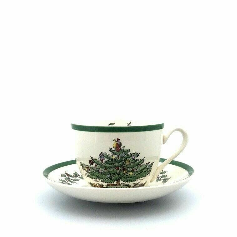Festive Spode Christmas Tree Coffee & Tea Cup & Saucer Set - 7oz, White, Very Good -  | Buy at Parsimony Shoppes