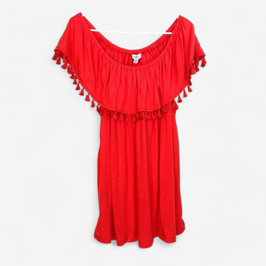 Fever Women's Sleeveless Blouse - Dark Pink, Fringe Detail, Size 1X, NWT