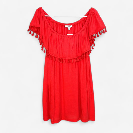 Fever Women's Sleeveless Fringe Blouse - Dark Pink - Size 2X - New with Tags