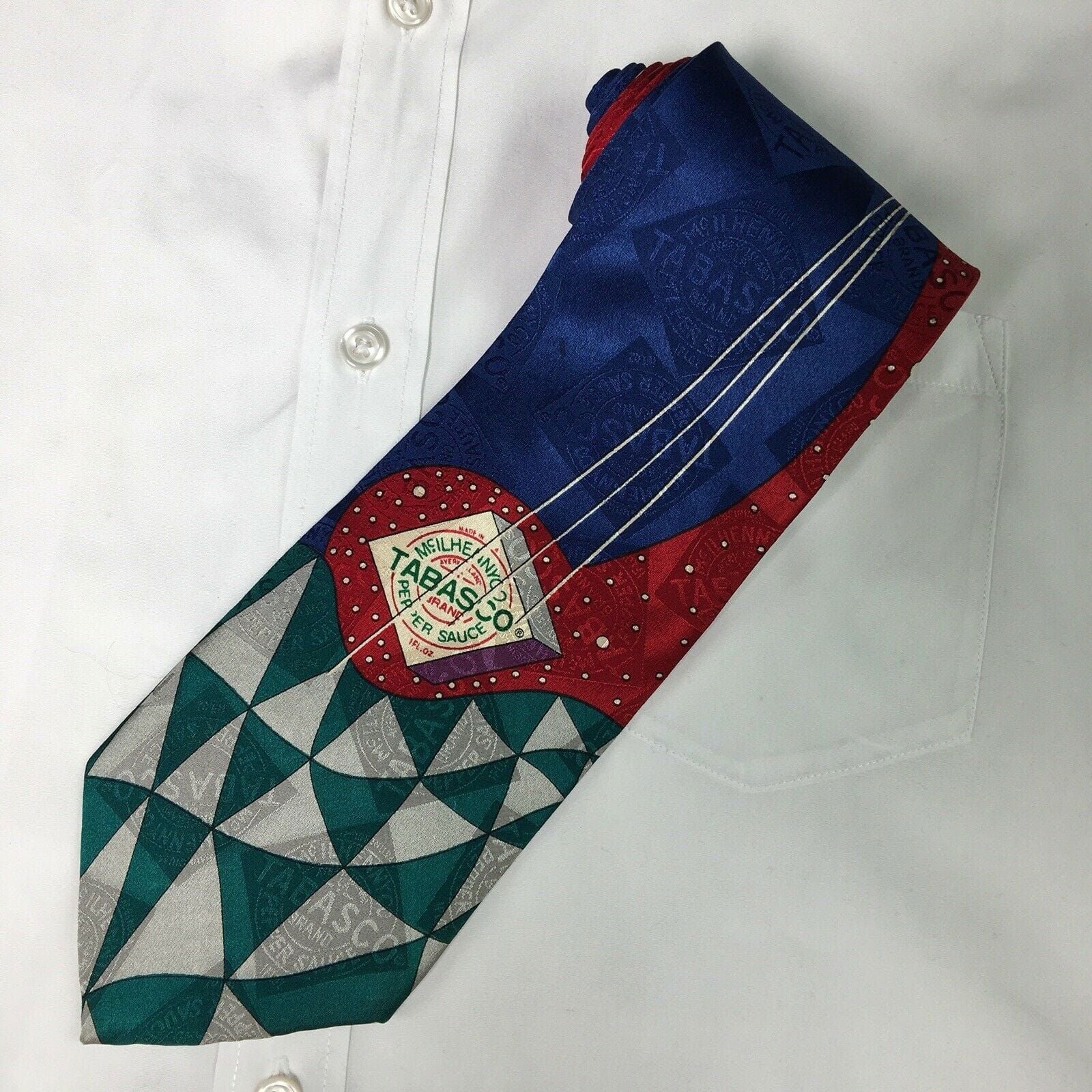 Fiery Tabasco Mens Red & Blue Silk Necktie 58" Very Good -  | Buy at Parsimony Shoppes