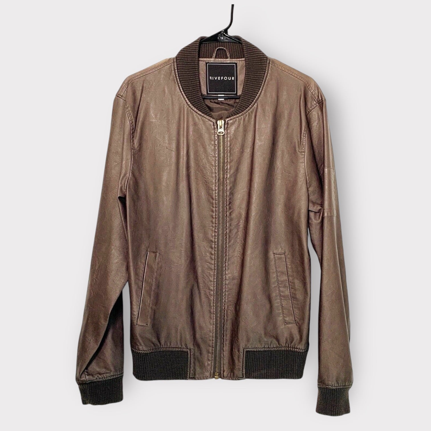 Five Four Men’s Brown Faux Leather Bomber Jacket | M (38-40) | EUC -  | Buy at Parsimony Shoppes
