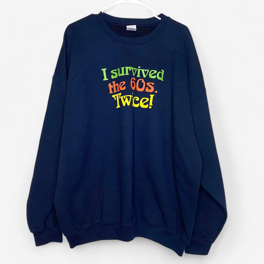 Unisex 'I Survived the 60s Twice' Navy Blue Graphic Sweatshirt - Size 2XL