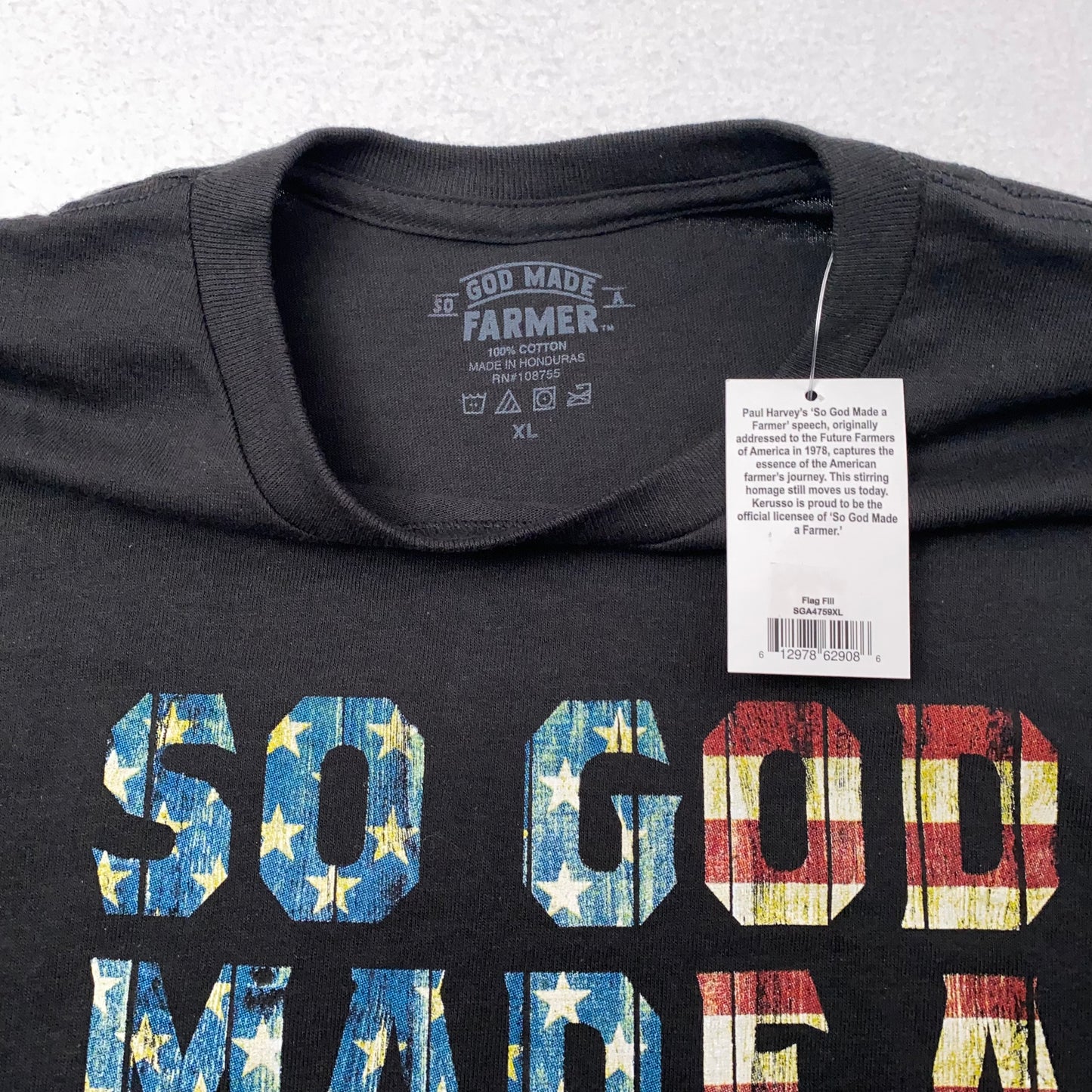 So God Made a Farmer T-Shirt by Kerusso | XL | Black | American Flag Graphic | New