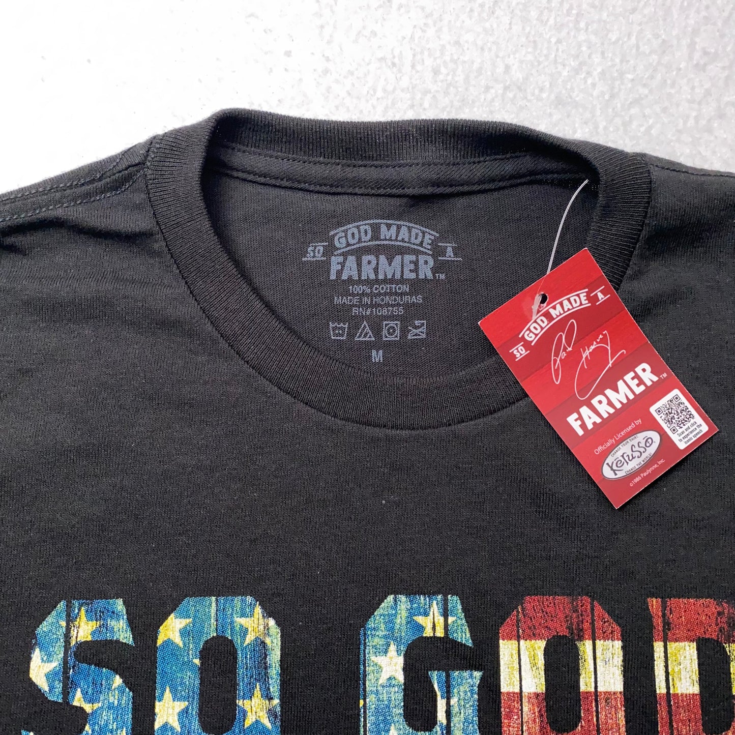 So God Made a Farmer T-Shirt by Kerusso | S | Black | American Flag Graphic | New