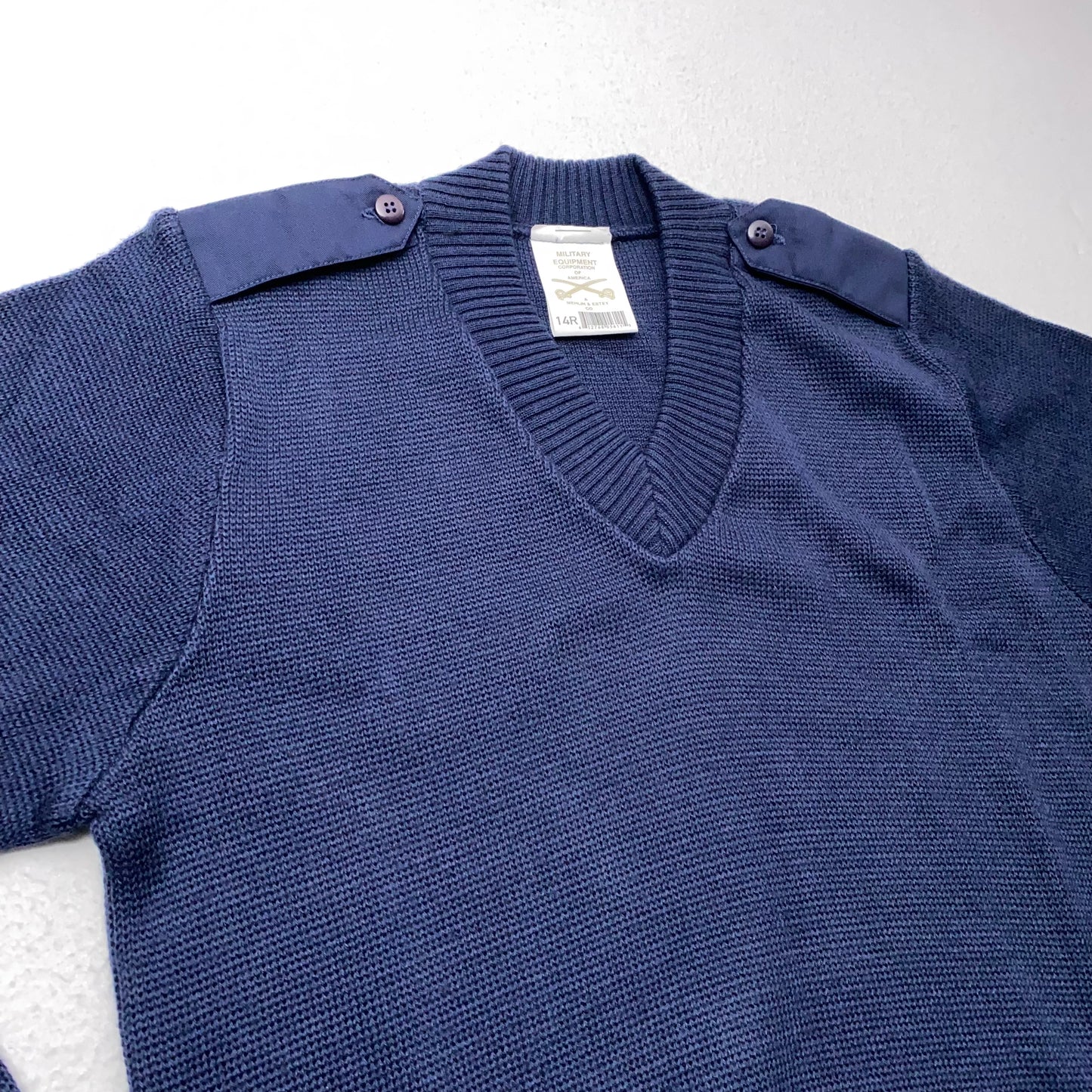 Military Equipment Men's Pullover V-Neck Sweater - Navy Blue - Size 14R