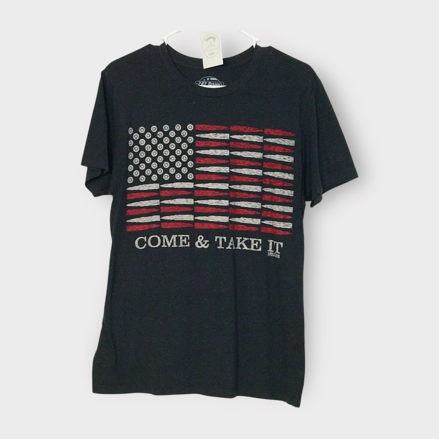 Men's "Come and Take It" Patriotic T-Shirt - Small - Gray - American Flag Bullets