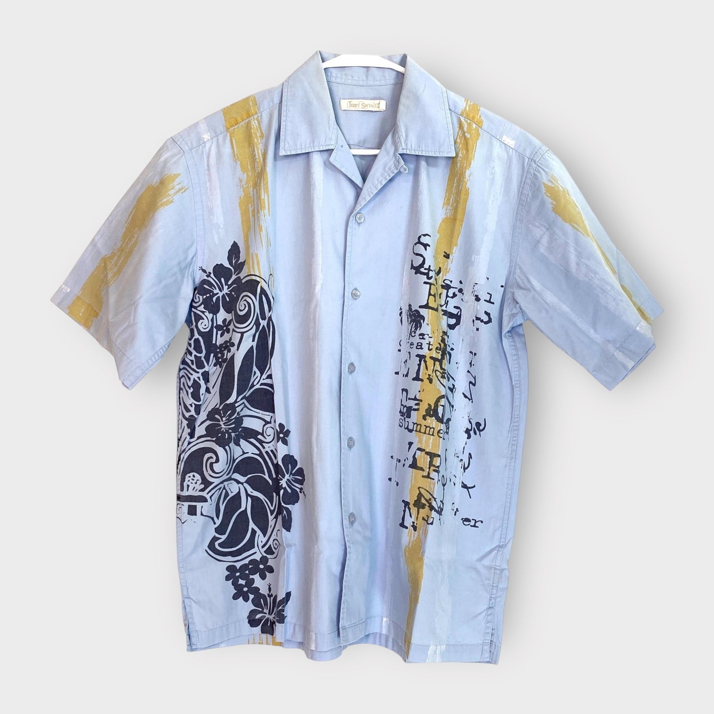 Teddy Smith Men's Blue Floral & Script Short Sleeve Club Shirt - Size M