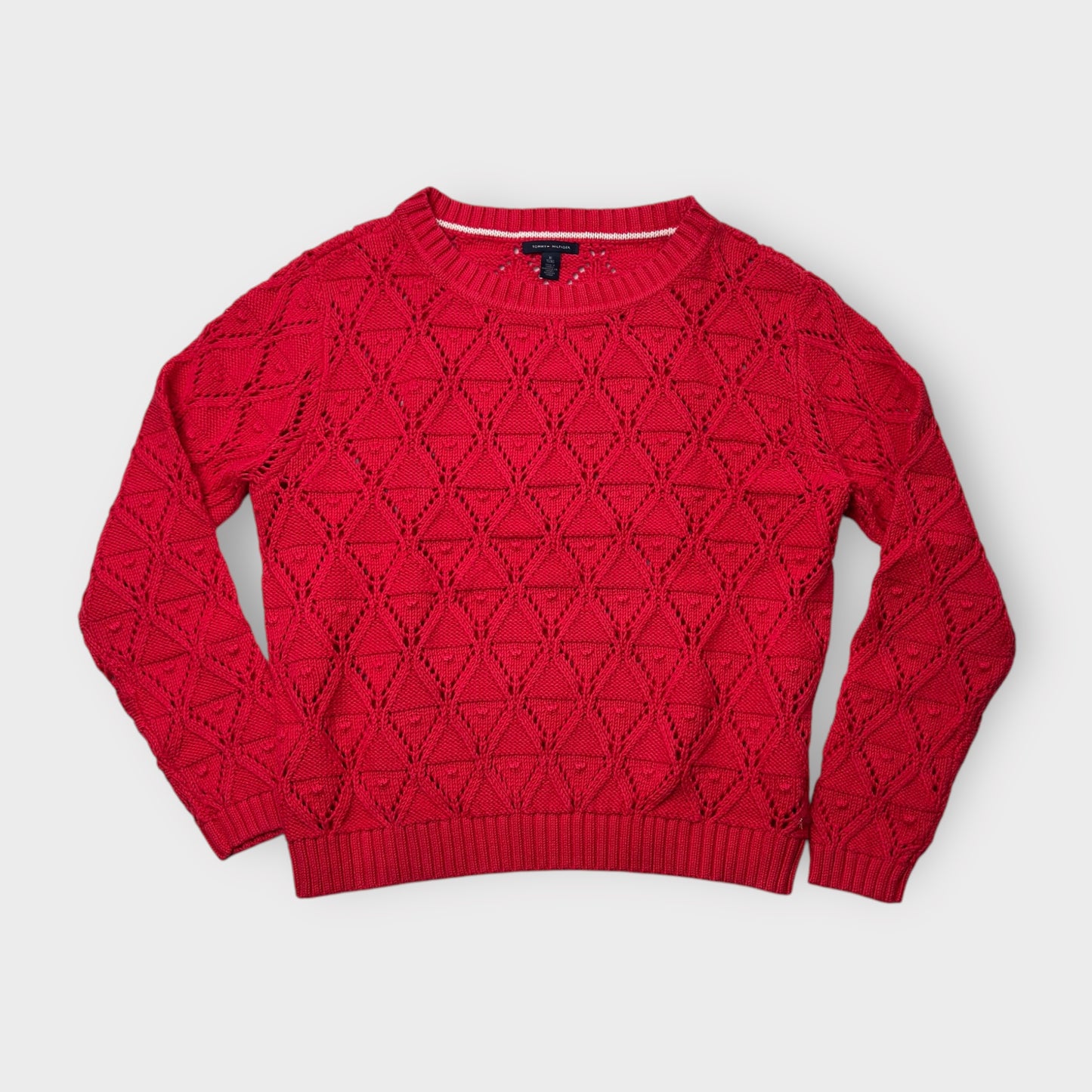 Tommy Hilfiger Red Crocheted Knitted Sweater XL - EUC