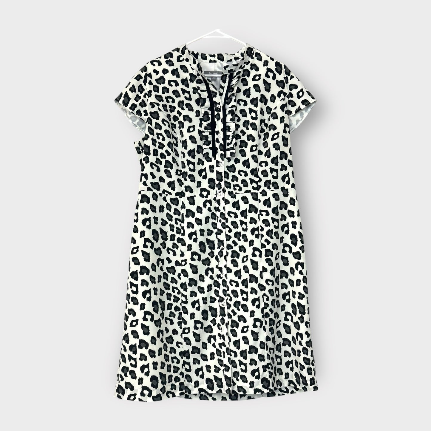 Merona Women's Leopard Print A-Line Dress - White/Black - Size 14 - Pre-Owned