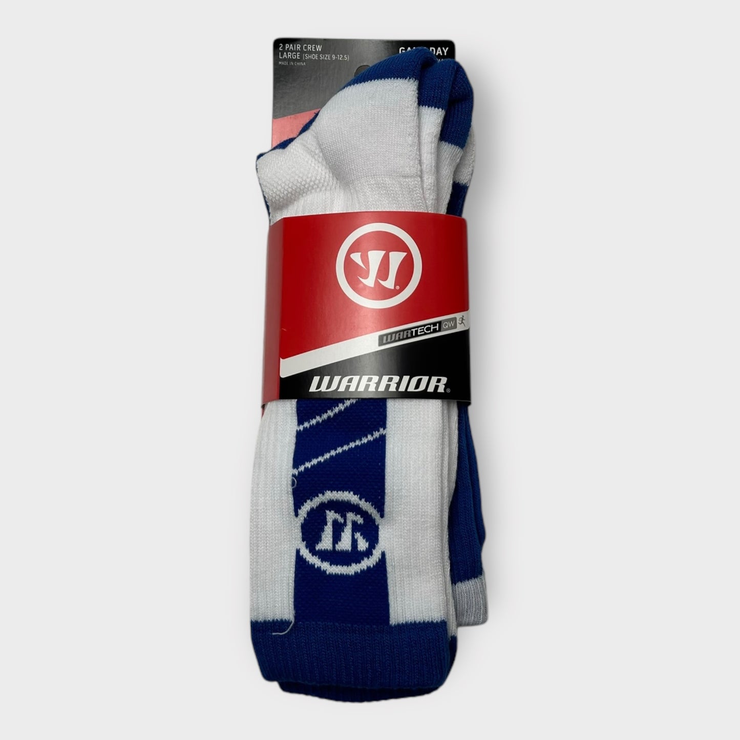 Warrior Lacrosse Game Day Crew Socks | 2-Pair Large (9-12.5) | Blue/White Stripe | New