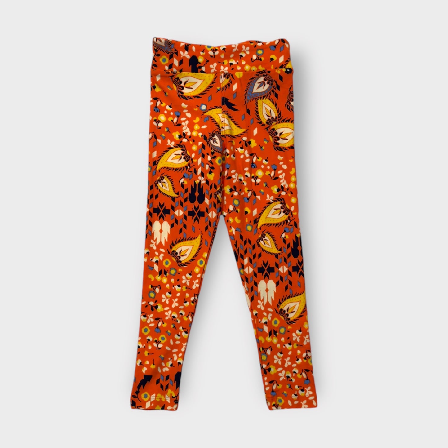 LuLaRoe Kids Leggings | S/M | Orange Feather & Floral Pattern | Soft Spandex | New