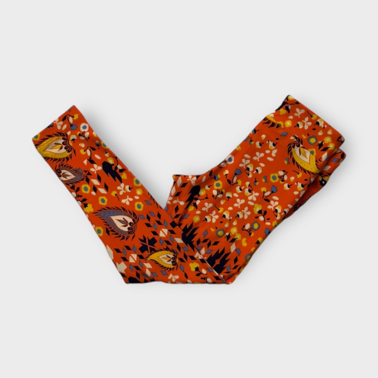 LuLaRoe Kids Leggings | S/M | Orange Feather & Floral Pattern | Soft Spandex | New