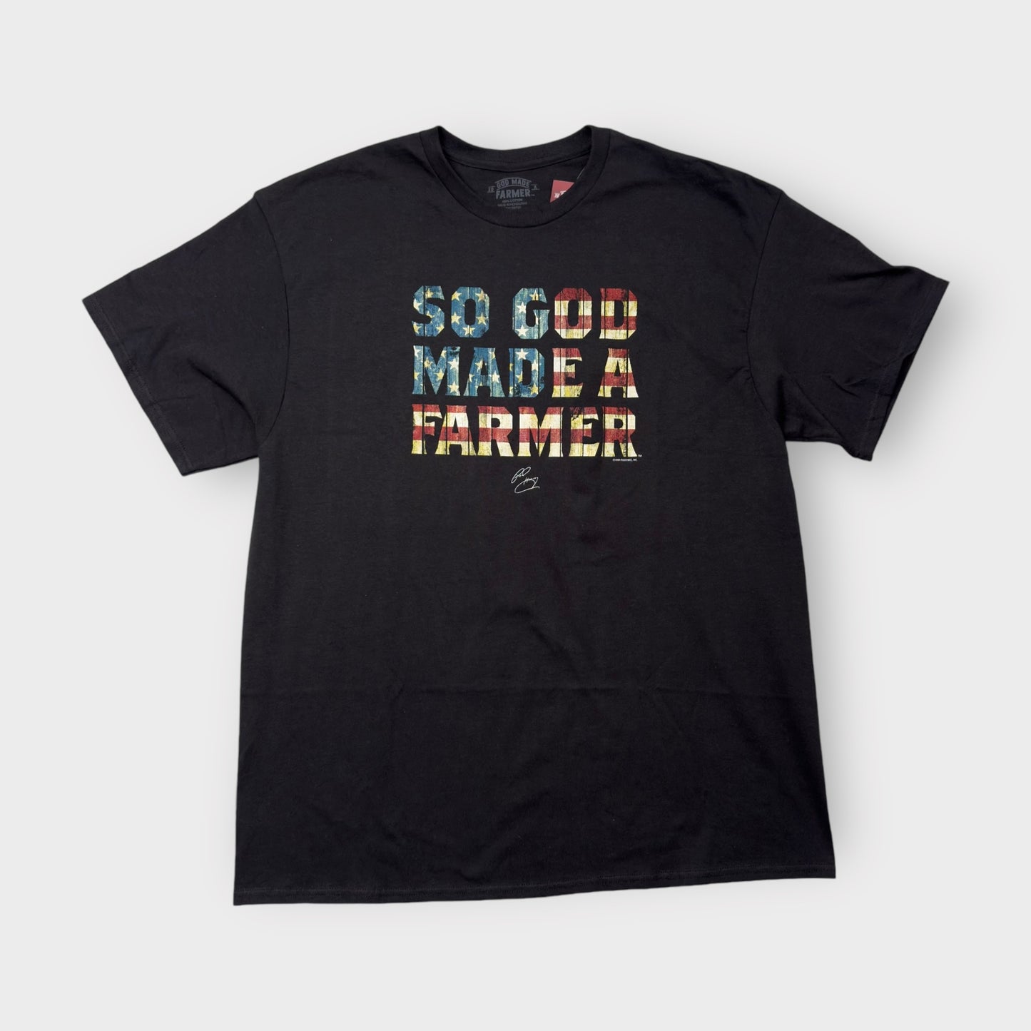 So God Made a Farmer T-Shirt by Kerusso | S | Black | American Flag Graphic | New