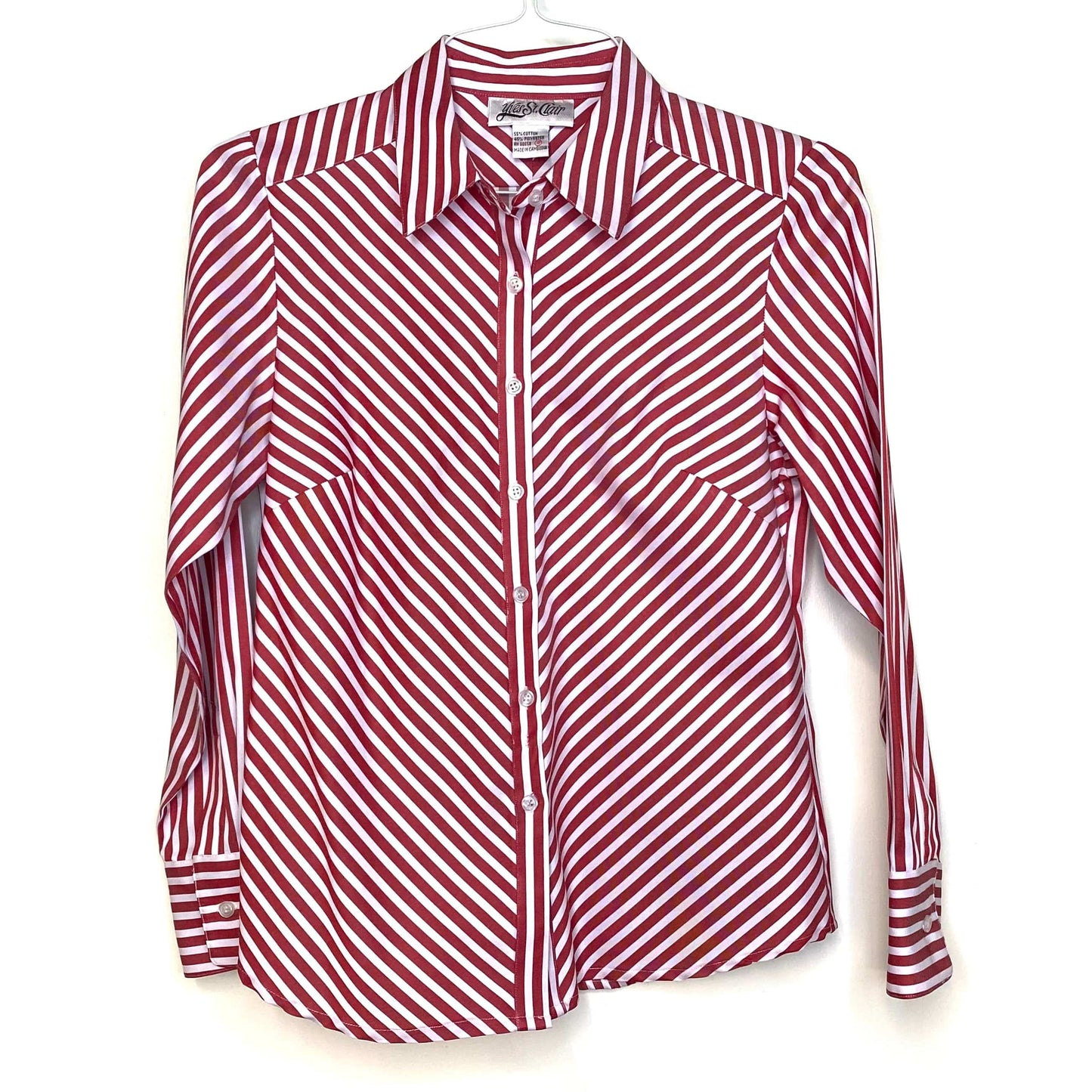 Vintage Yves St. Claire Womens Size 10 Red White Striped Blouse Button-Up EUC