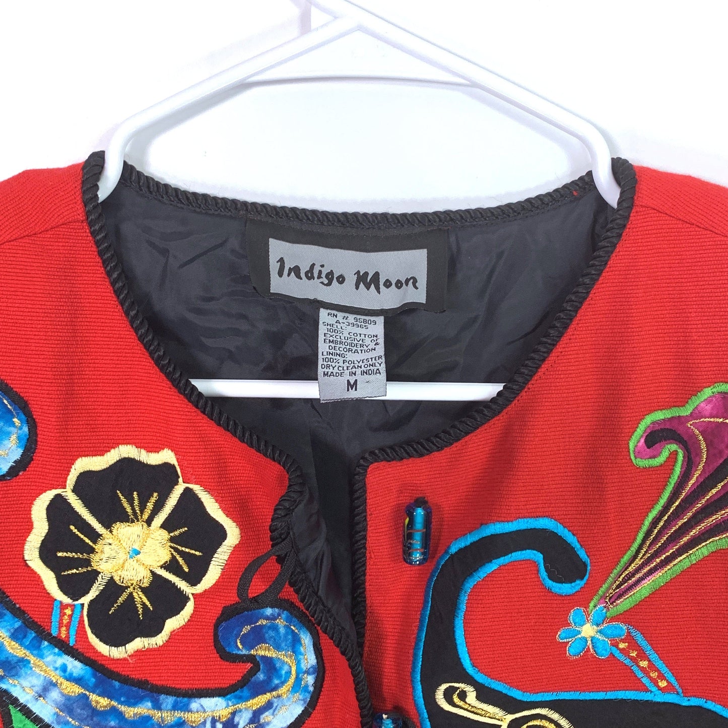 Eye-Catching Indigo Moon Womens Embroidered & Embellished Button-Up Jacket Size Medium Paisley Floral Red