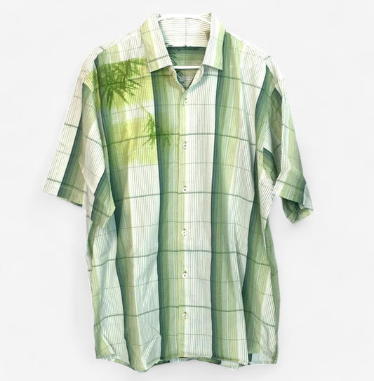 Tommy Bahama Men's Green Stripe Palm Tree Hawaiian Shirt - Size XL - Short Sleeve