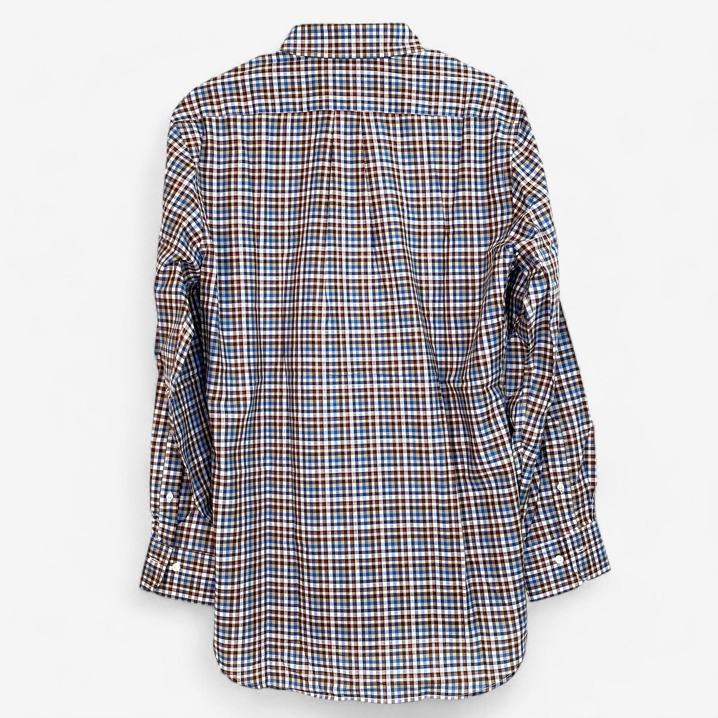 Men's Blue, White, and Brown Plaid Long Sleeve Button-Up Shirt - Size M - Peter Millar