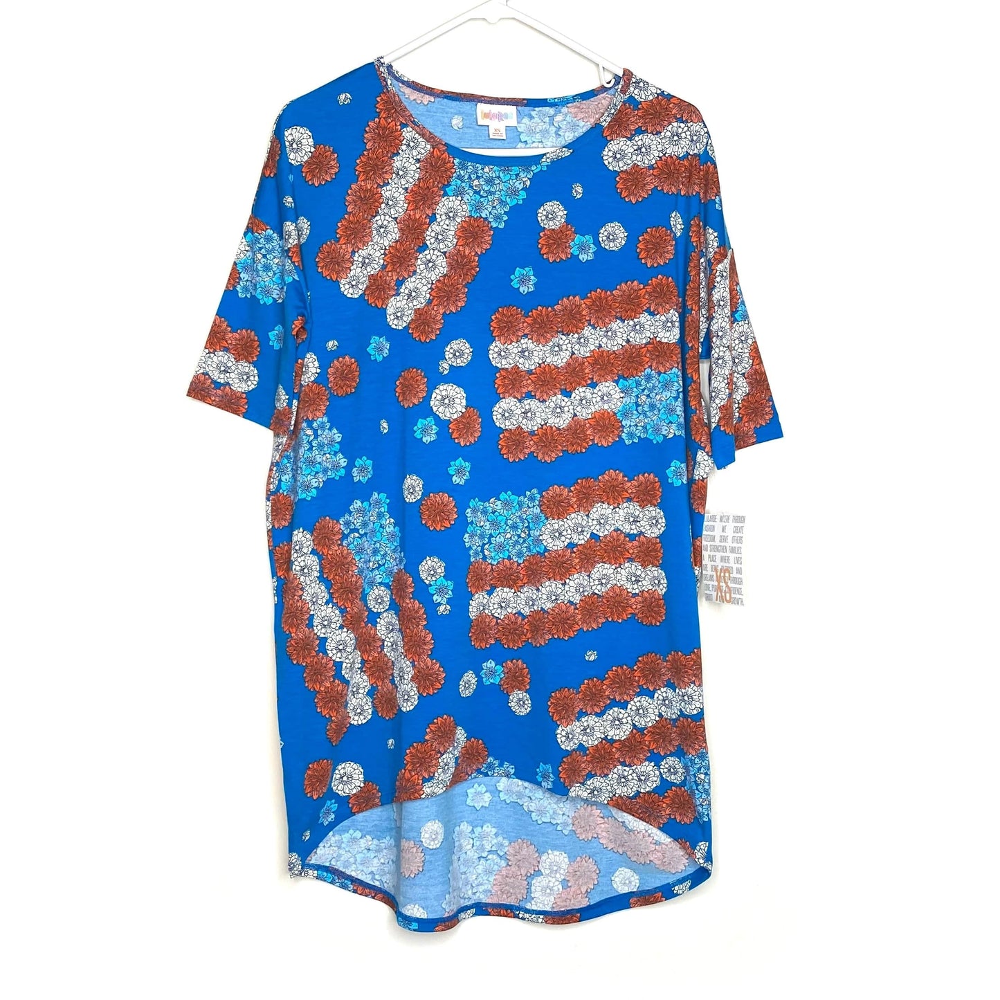 LuLaRoe | Flags & Floral Irma S/s Tunic Top | Color: Red/White/Blue | Size: XS | NWT | UNICORN