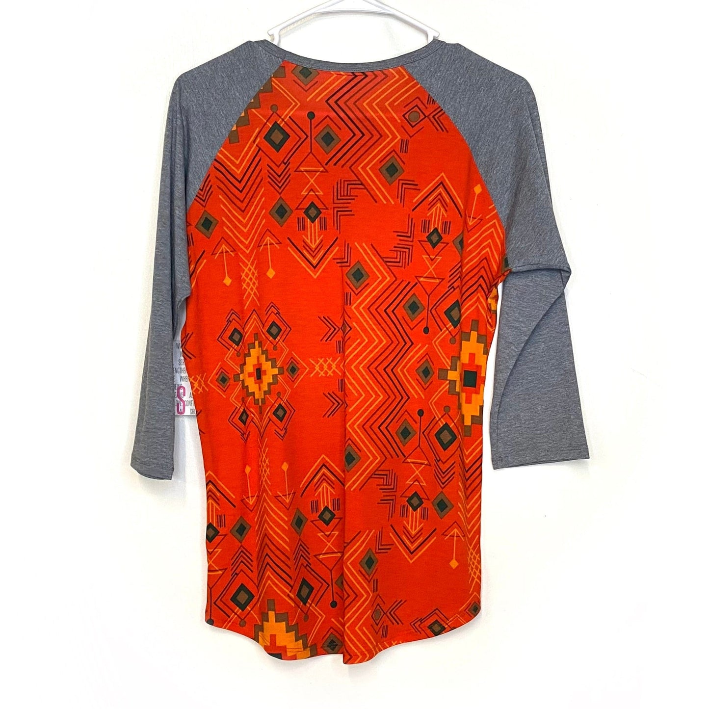 LuLaRoe Unisex S Orange/Gray Randy Chevron/Geometric Raglan T-Shirt ¾ Sleeves NWT