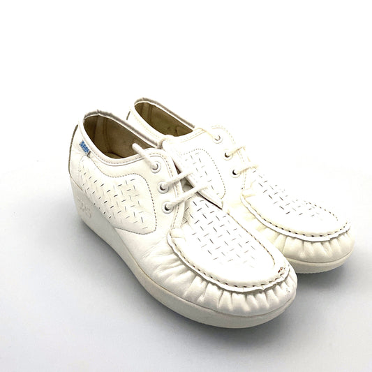 SAS Lattice SS - Womens Wedge Oxfords, Size 66, White Leather Nursing Comfort Shoes NIB