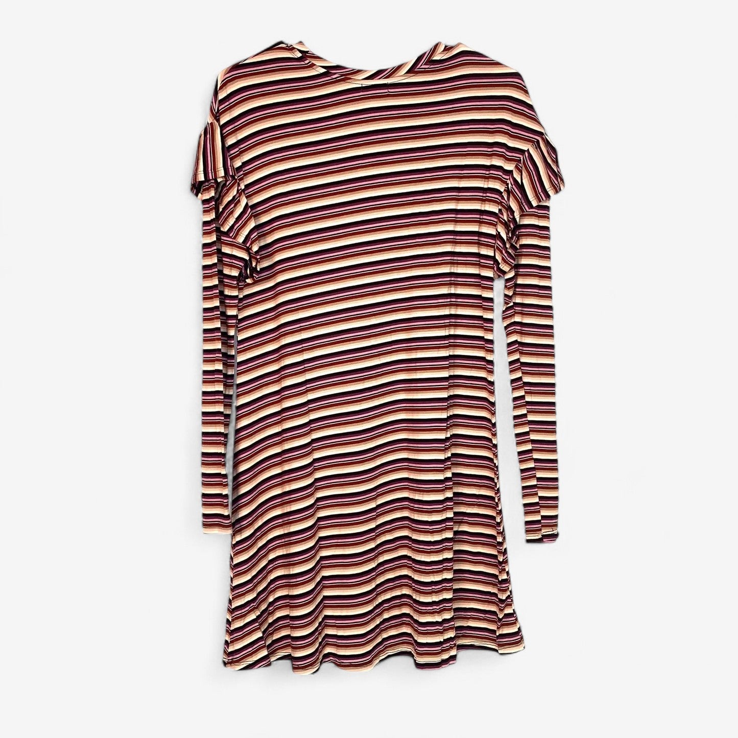 Love Fire Juniors' Plum Stripe Sweatshirt Dress - Ruffle Long Sleeve Swing - Size L - New with Tags