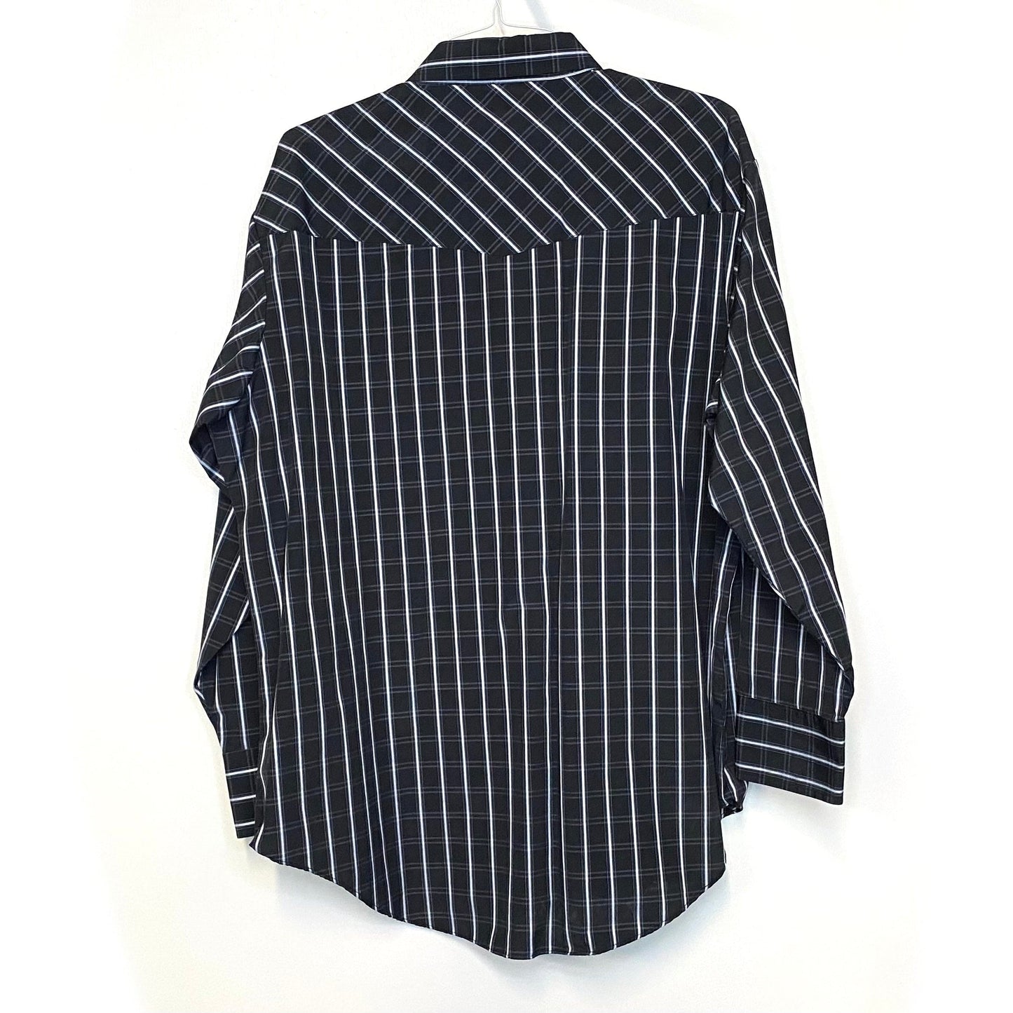 Vintage Ely Cattleman Mens Size XXL Black White Striped Plaid Shirt Western Pearl Snap-Up L/s
