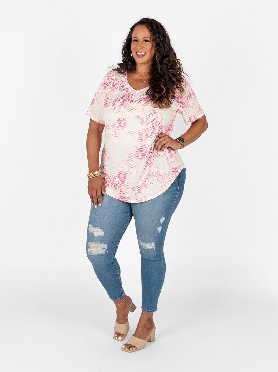 LuLaRoe Womens Size 2XL Watermelon Pink/White Irma Tunic Striped T-Shirt Shirt S/s NWT