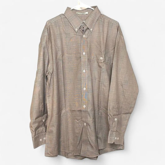 Orvis Men's White and Brown Plaid Long Sleeve Button-Up Dress Shirt - Size L