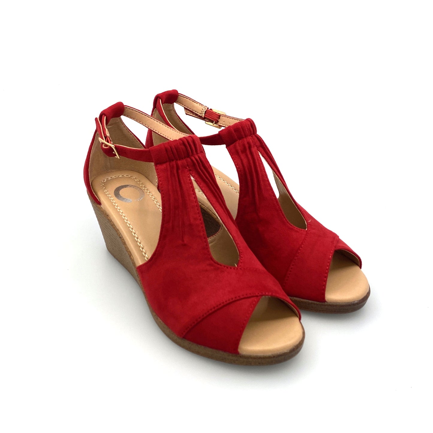 Journee Collection Womens Kedzie Wedge Sandals, Red, Size 7 Open Toe Shoes