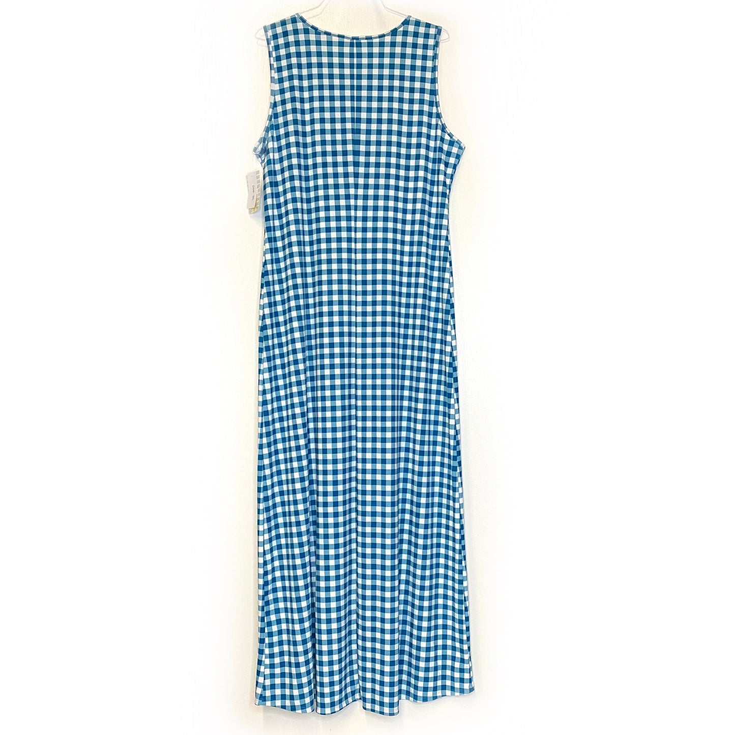 LuLaRoe Womens Size 2XL White/Teal Blue Gingham Dani Maxi Dress Sleeveless NWT