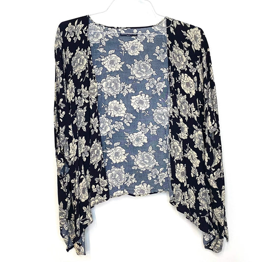 Brandy Melville Womens Size OSFA Navy Blue Floral Wrap Top L/s Pre-Owned