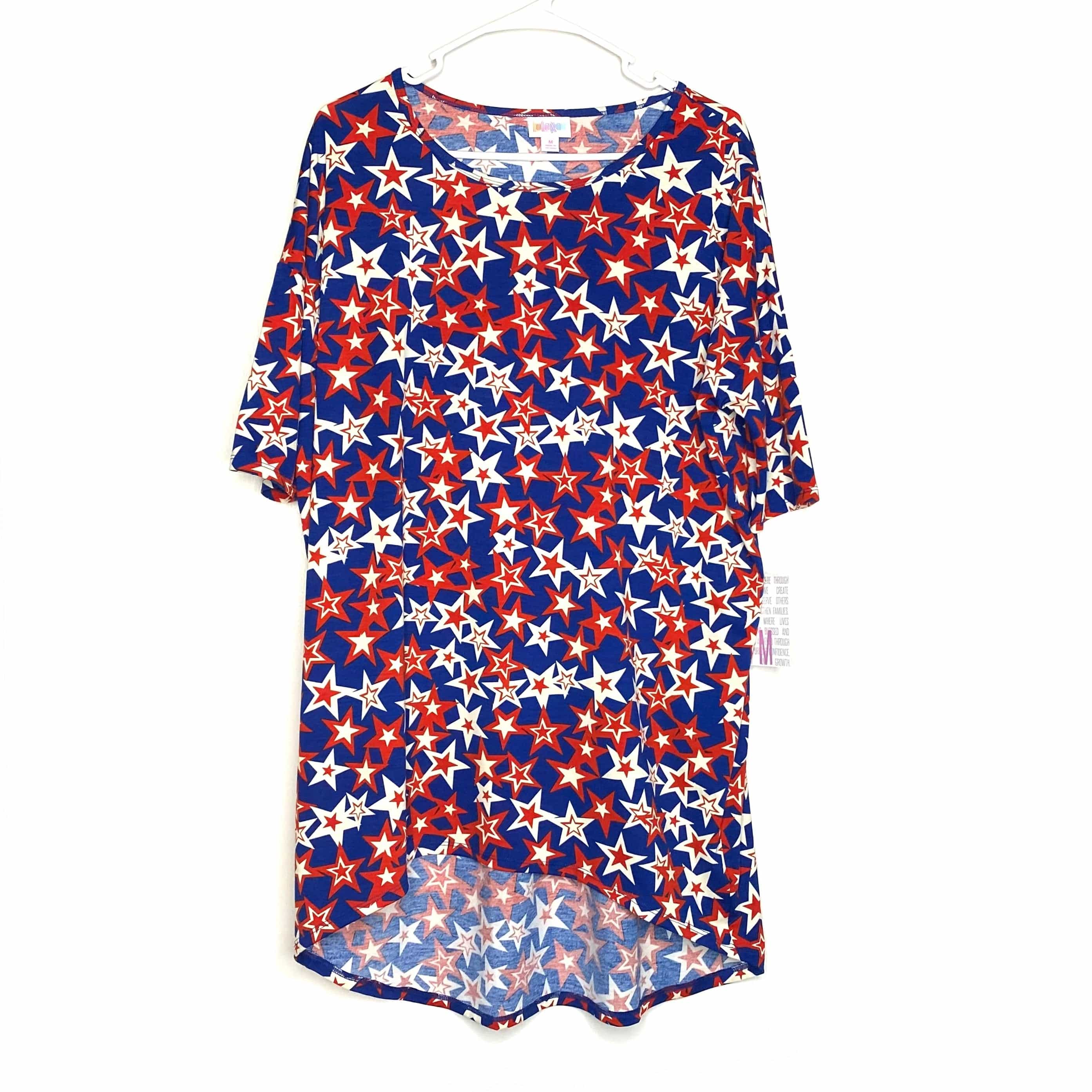 LuLaRoe Womens Size M Irma Red/White/Blue Stars T-Shirt S/s NWT