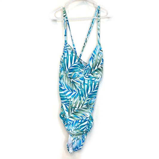 Time and Tru Womens Size 2X (20W-22W) One-Piece Swimsuit - Blue, Green & White Floral (NWT)